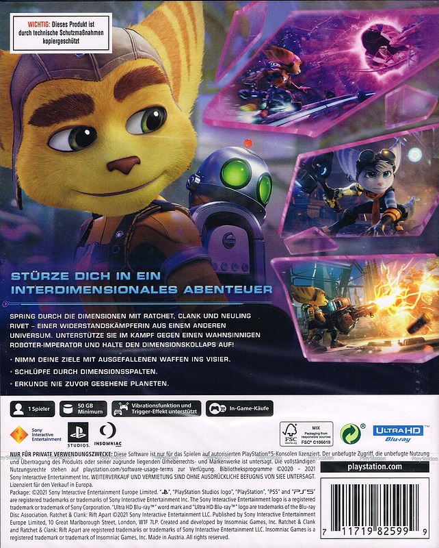 Ratchet & Clank Rift Apart (AT-PEGI) Rueckseite