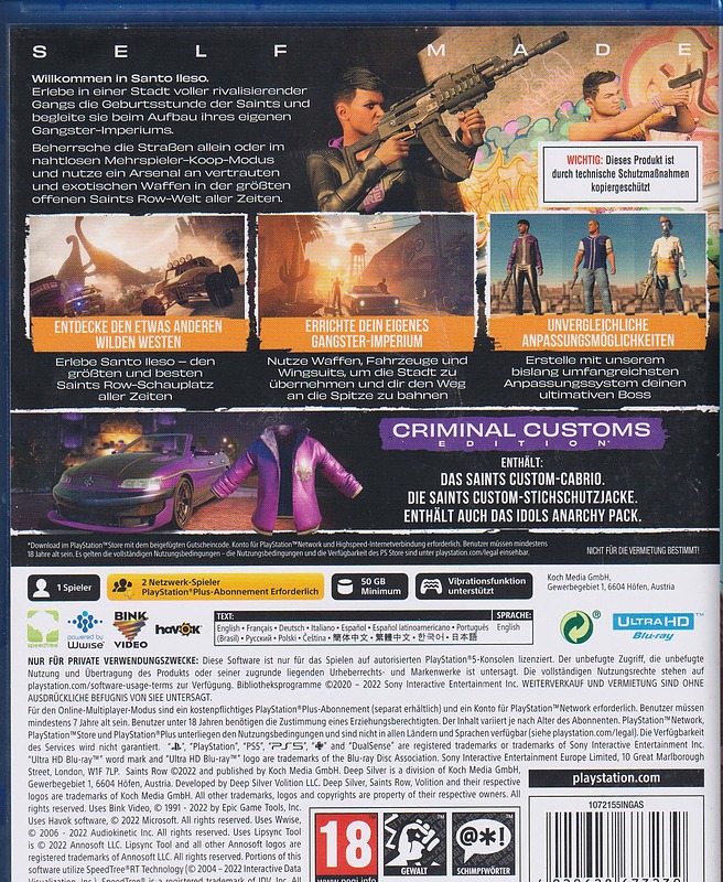 Saints Row Criminal Customs Edition + 3 Boni Rueckseite
