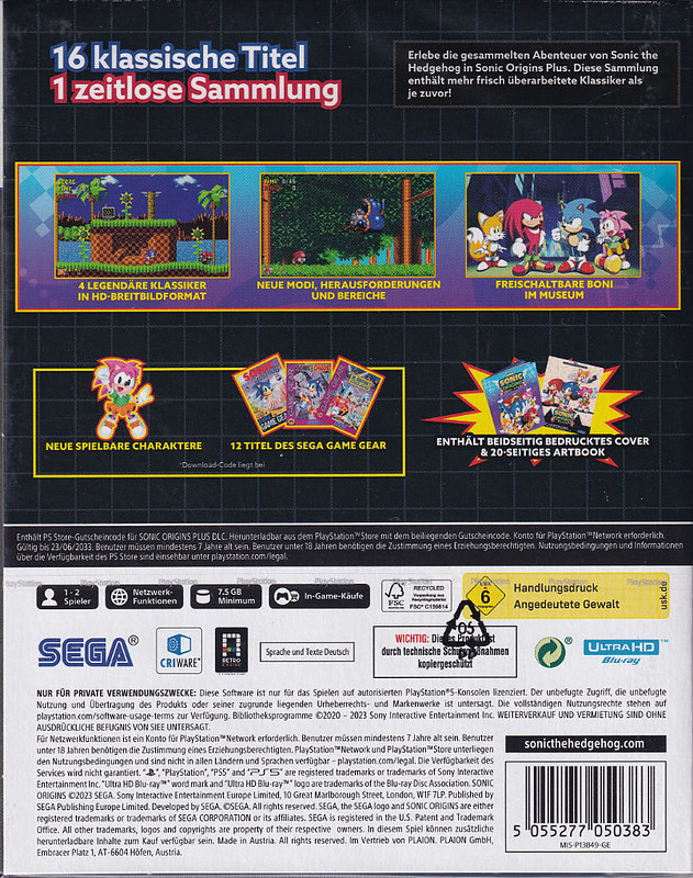 Sonic Origins Plus Limited Edition Rueckseite