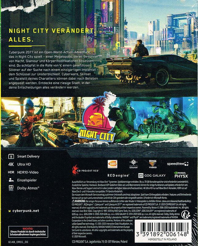 Cyberpunk 2077 DayOne Edition + 8 Boni Rueckseite