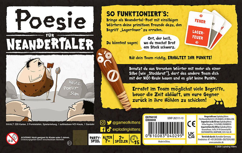 Poesie für Neandertaler 2-99 Spieler, Spieldauer ca. 15 Minuten Rueckseite
