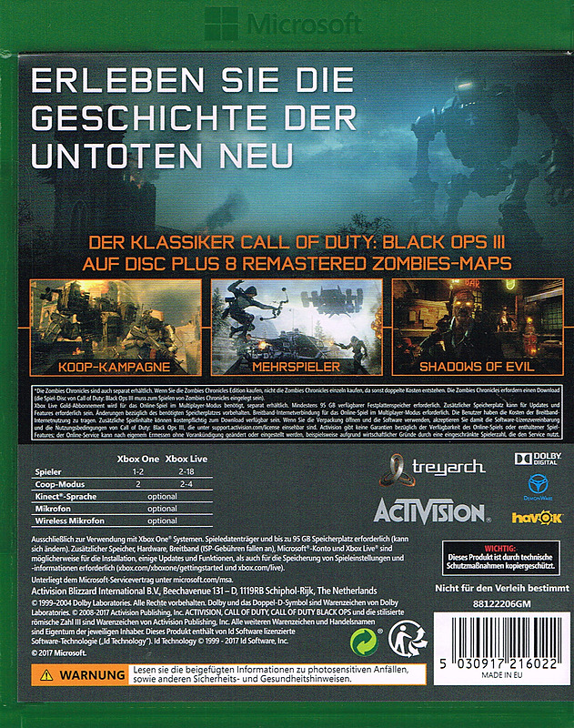 Call of Duty Black Ops 3 + Zombie Chronicles Rueckseite