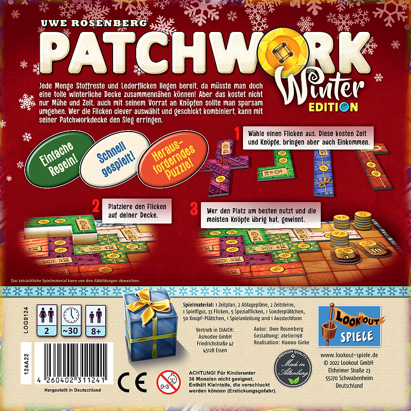 Patchwork Winter Edition Für 2 Spieler, Spieldauer ca. 30 Minuten Rueckseite