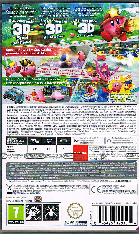 Kirby und das vergessene Land (AT-PEGI) Rueckseite