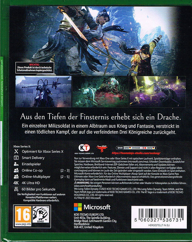 Wo Long: Fallen Dynasty Rueckseite