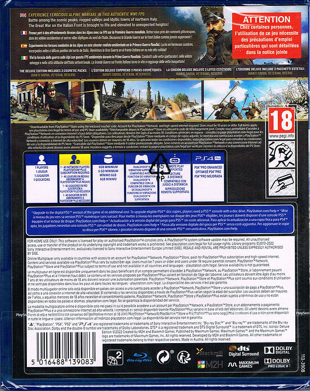 WWI Isonzo Italian Front Deluxe Edition (PEGI) Rueckseite