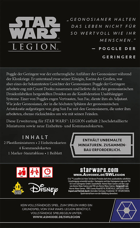 Star Wars: Legion - Sun Fac & Poggle der Geringere Rueckseite