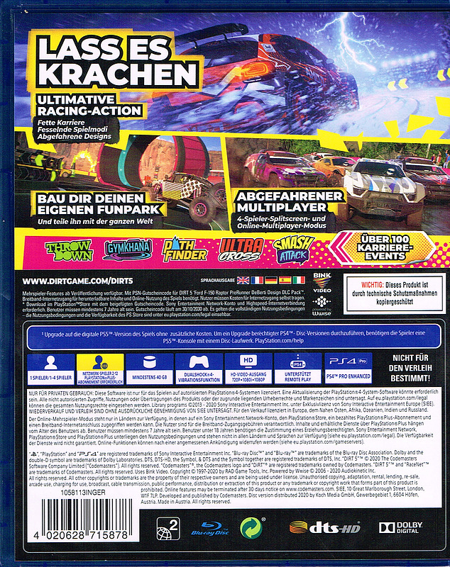 DIRT 5 Day One Edition (AT-PEGI) Rueckseite