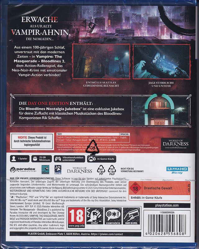 Vampire: The Masquerade Bloodlines 2 Day 1 Edition Rueckseite