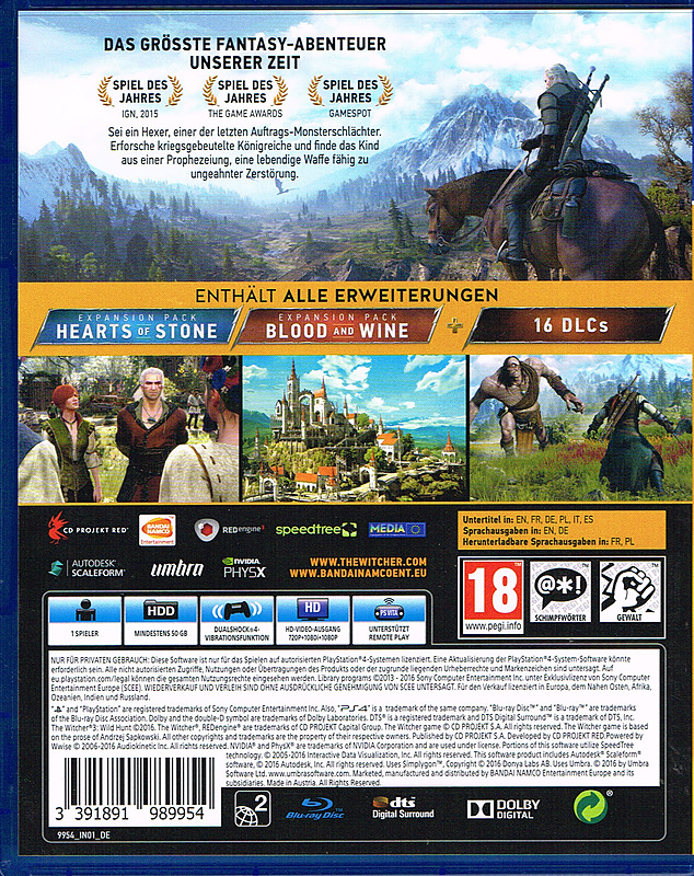 The Witcher 3: Wild Hunt Game of the Year Ed. (AT) Rueckseite