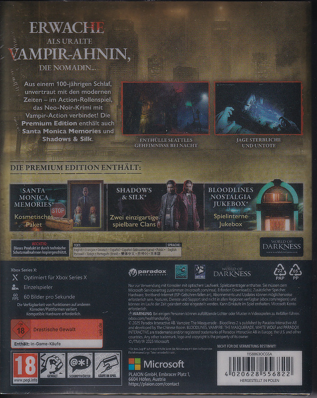 Vampire: The Masquerade Bloodlines 2 Premium Ed. Rueckseite