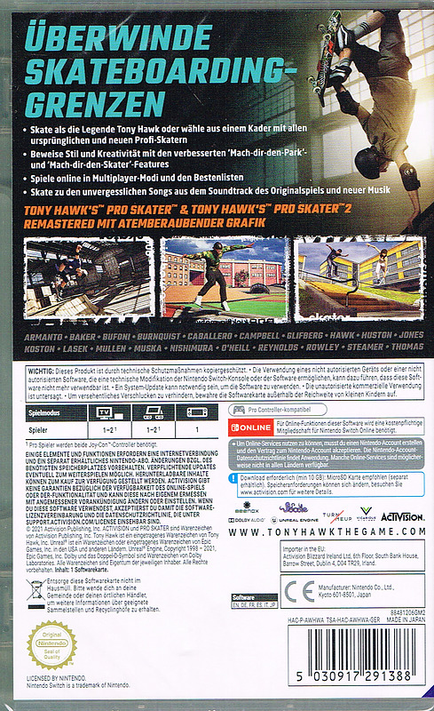 Tony Hawk's Pro Skater 1&2 Remastered Rueckseite