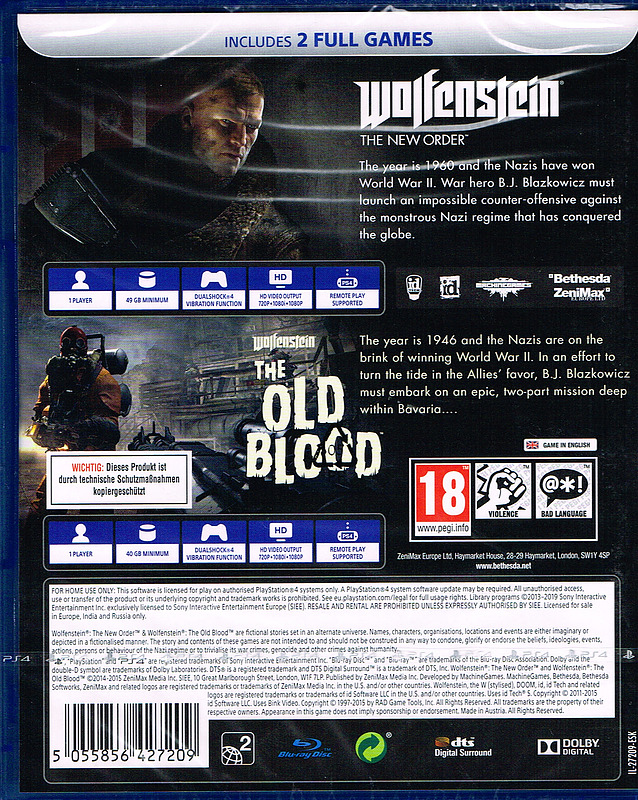 Wolfenstein: The New Order & The Old Blood Rueckseite
