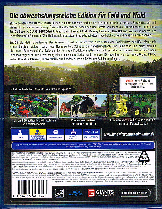 Landwirtschafts Simulator 22 Platinum Rueckseite