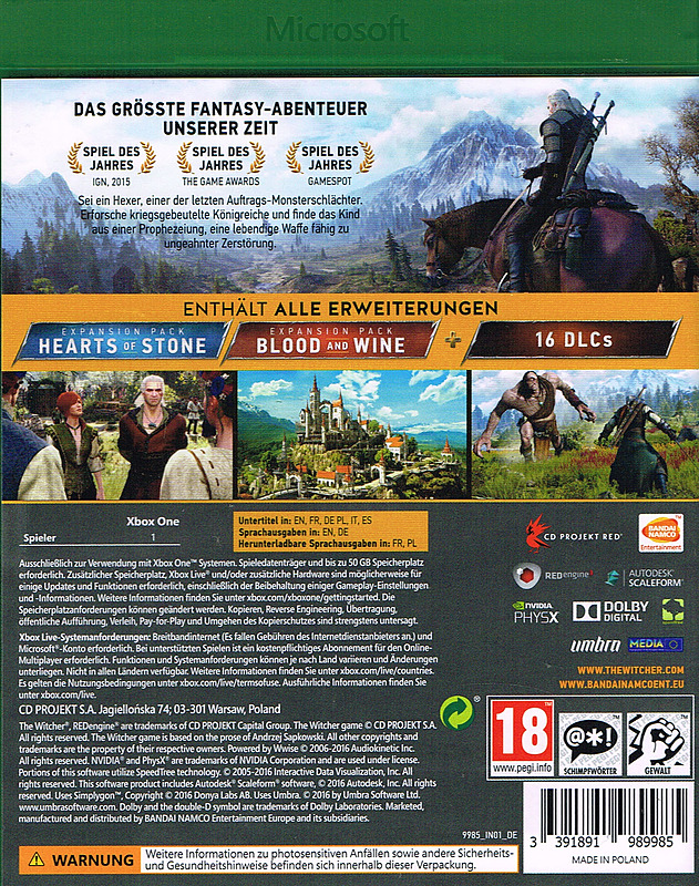 The Witcher 3: Wild Hunt Game of the Year Edition Rueckseite