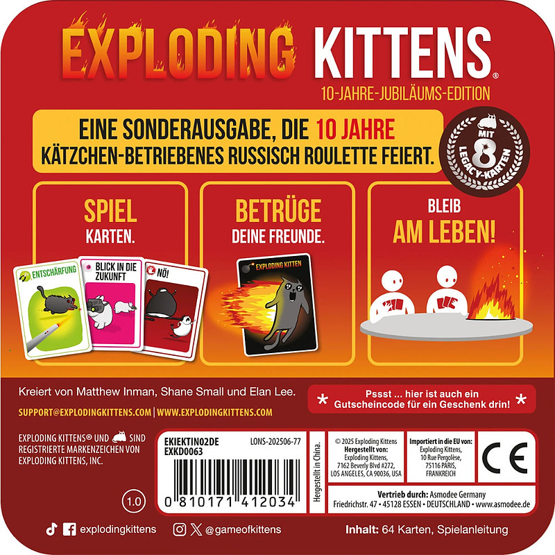 Exploding Kittens: 10 Jahre-Jubiläums-Edition Rueckseite