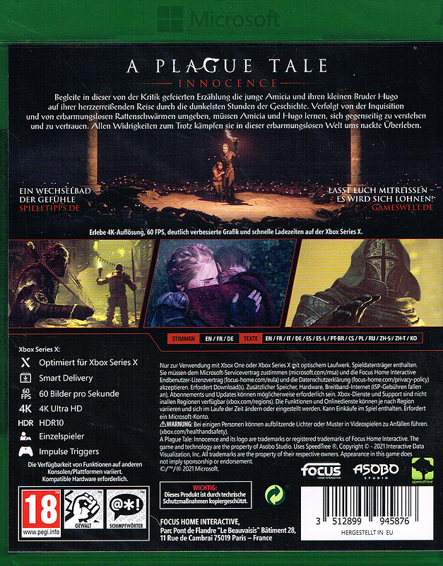 A Plague Tale: Innocence (PEGI) Rueckseite