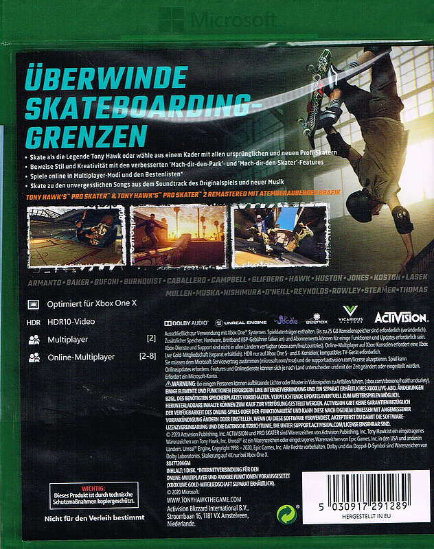 Tony Hawk's Pro Skater 1&2 Rueckseite