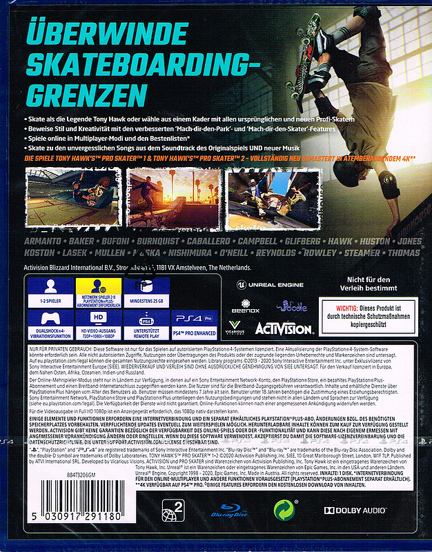 Tony Hawk's Pro Skater 1&2 Rueckseite