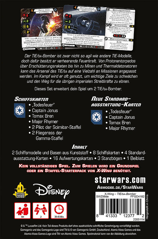Star Wars X-Wing 2 Ed. TIE/SA-Bomber Rueckseite