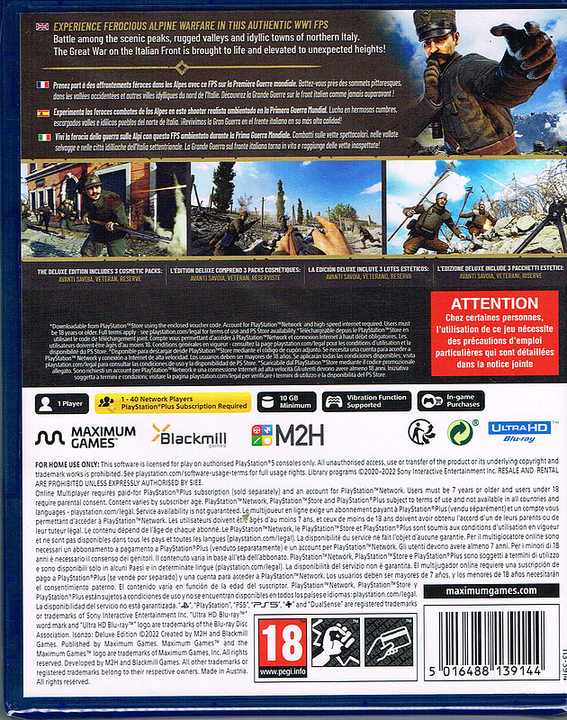 WWI Isonzo Italian Front Deluxe Edition (PEGI) Rueckseite