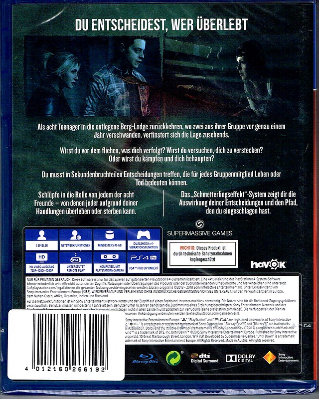Until Dawn PS Hits Rueckseite