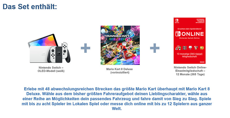 Nintendo Switch OLED weiß + Mario Kart 8 Deluxe Rueckseite