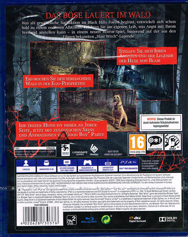 Blair Witch DayOne Edition + Good Boy Pack DLC Rueckseite