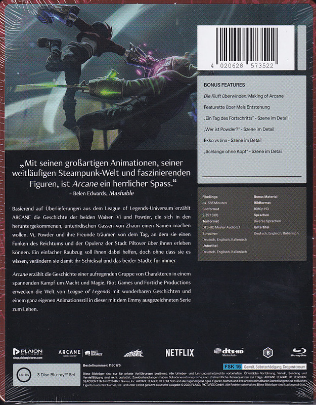 Arcane - League of Legends - Staffel 1 Steelbook Rueckseite