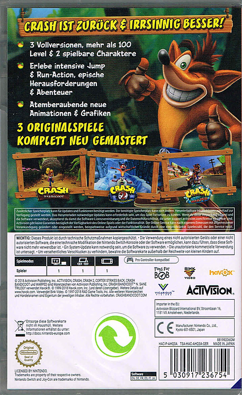 Crash Bandicoot N. Sane Trilogy Rueckseite