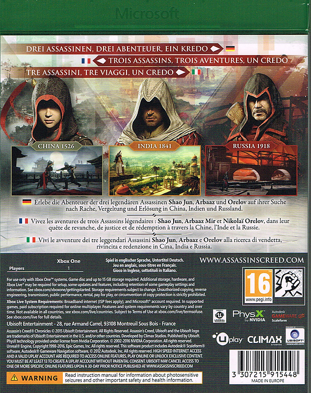 Assassin's Creed Chronicles (AT-PEGI) Rueckseite