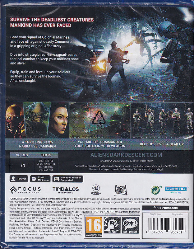 Aliens Dark Descent (PEGI) Rueckseite