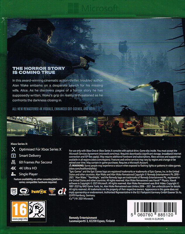 Alan Wake Remastered (PEGI) Rueckseite