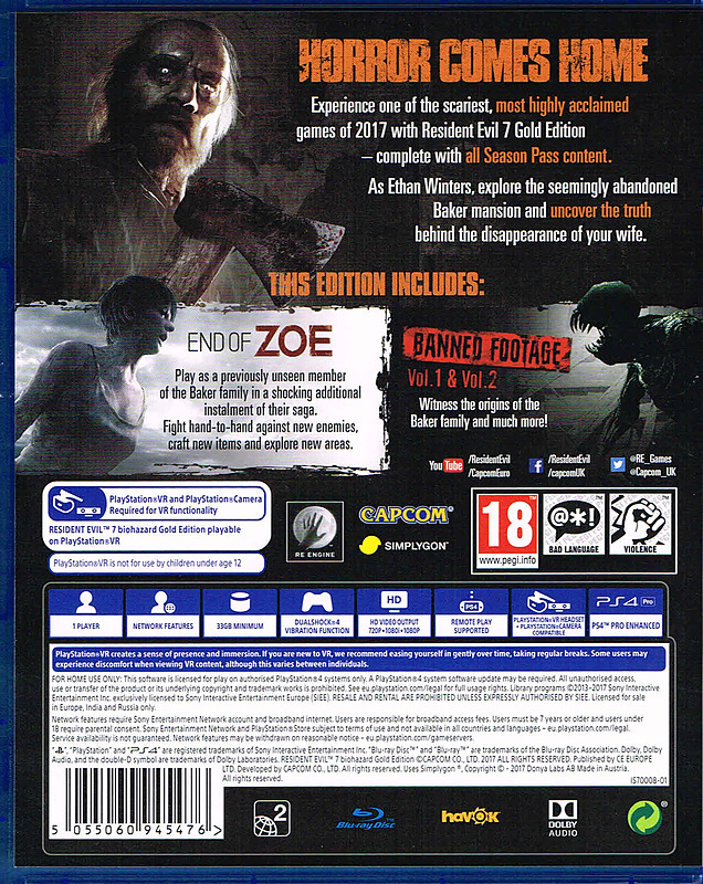 Resident Evil 7 biohazard Gold Edition (PEGI) Rueckseite