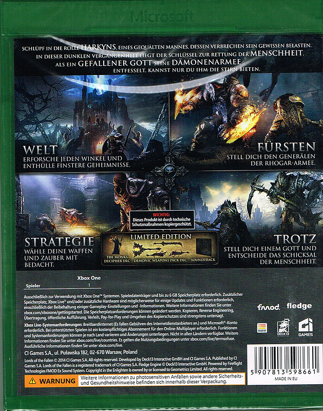 Lords of the Fallen Limited Edition + 3 DLCs Rueckseite