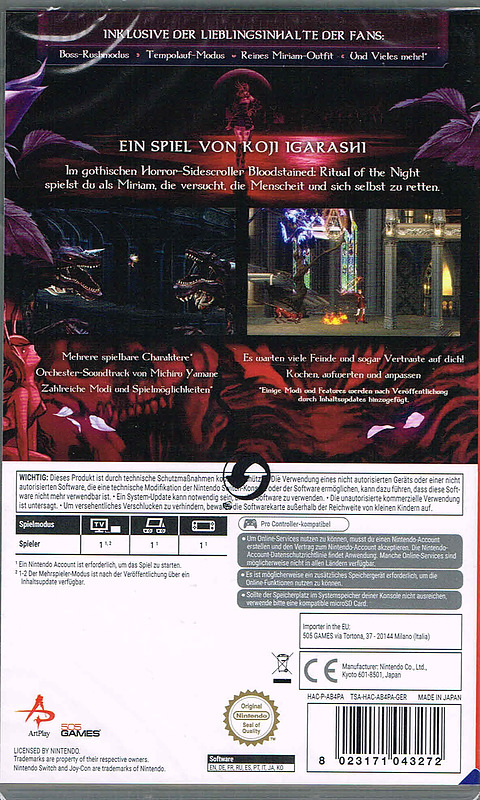 Bloodstained: Ritual of the Night Rueckseite
