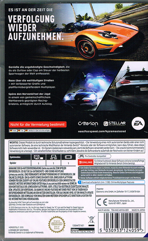 Need for Speed: Hot Pursuit Remastered Rueckseite