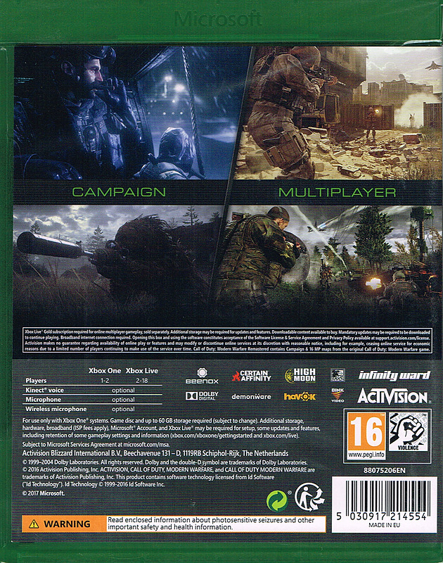 Call of Duty: Modern Warfare Remastered (PEGI) Rueckseite