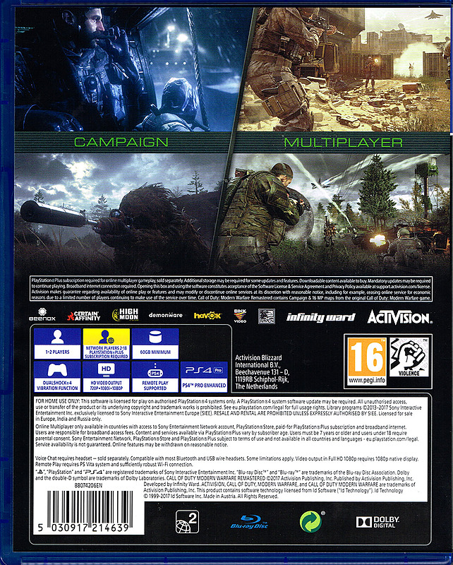 Call of Duty: Modern Warfare Remastered (PEGI) Rueckseite