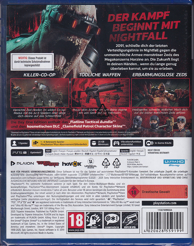 Killing Floor 3 DayOne Edition + 2 Bonus DLCs Rueckseite