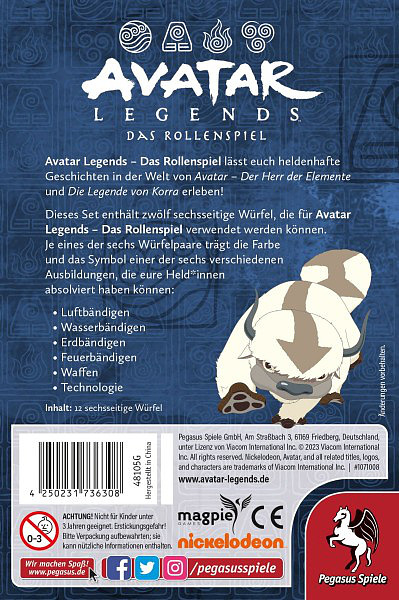 Avatar Legends - Das Rollenspiel: Würfelset Rueckseite