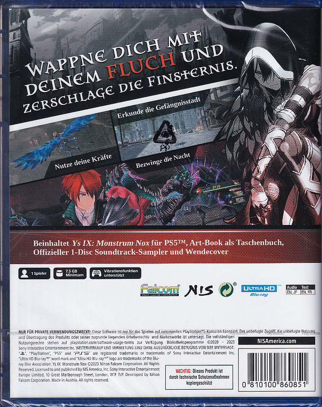 Ys IX: Monstrum Nox Deluxe Edition Rueckseite