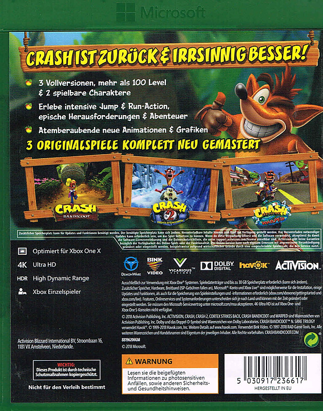 Crash Bandicoot N. Sane Trilogy Rueckseite