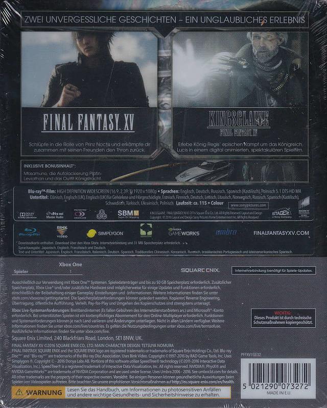 Final Fantasy XV Deluxe Edition Rueckseite
