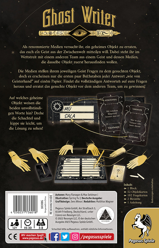 Ghost Writer 4-8 Spieler, Spieldauer ca. 10-15 Minuten Rueckseite