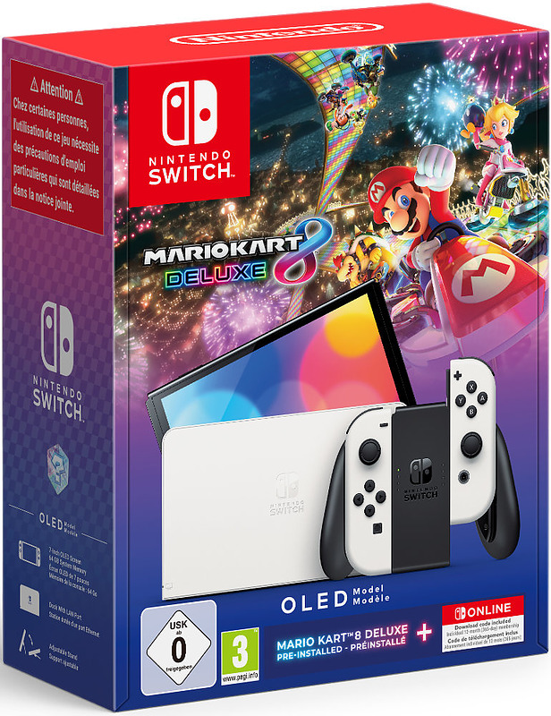 Nintendo Switch OLED weiß + Mario Kart 8 Deluxe Cover