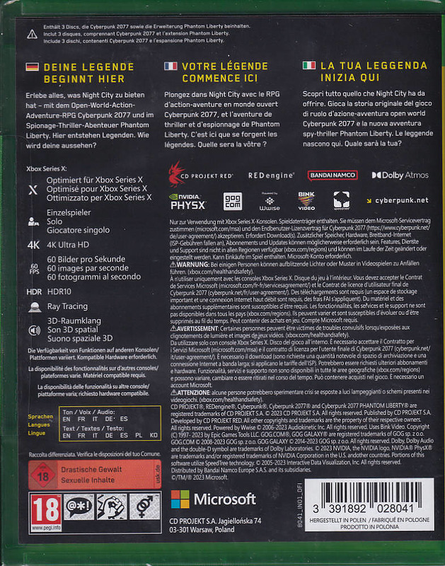 Cyberpunk 2077 Ultimate Collection DLC auf Disk enthalten Rueckseite