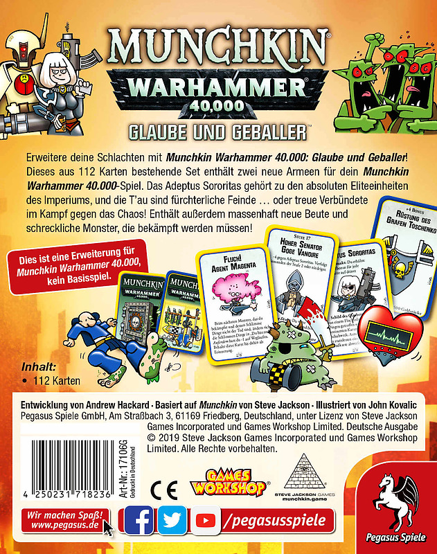 Munchkin: Warhammer 40.000 - Glaube und Geballer Rueckseite